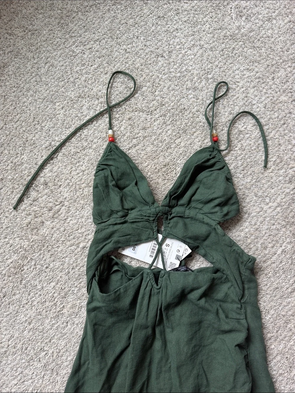 Zara Forest Green High-Low Ruffle Maxi Dress with Tie Straps - Picture 4 of 10